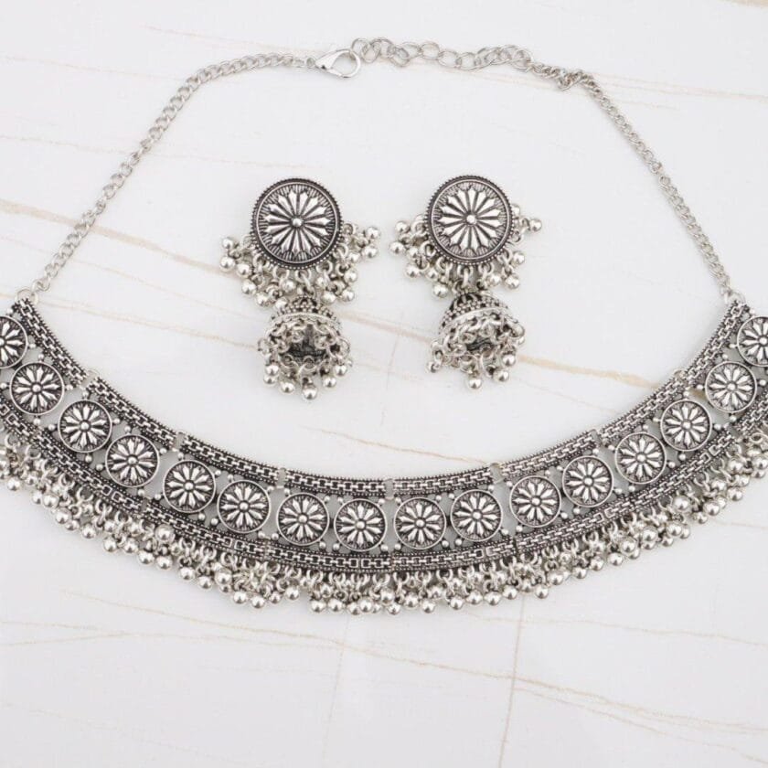 Afghani Silver choker with Jhumkay