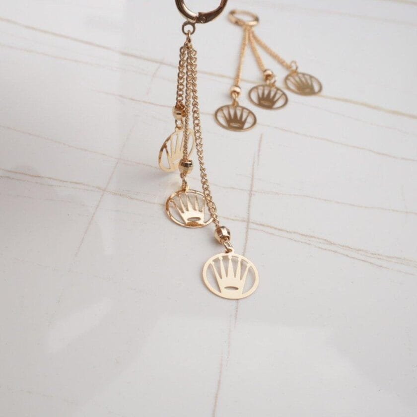 Long chain crown triple earrings - Image 3