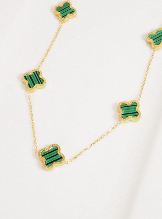 Cloverleaf necklace goldplated green