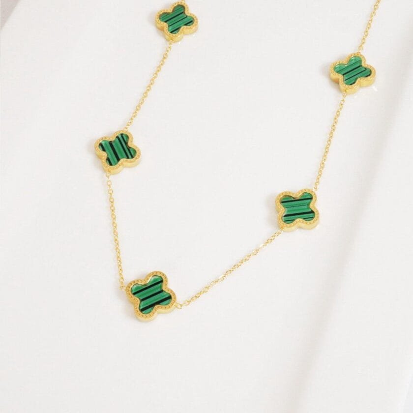 Cloverleaf necklace goldplated green - Image 2