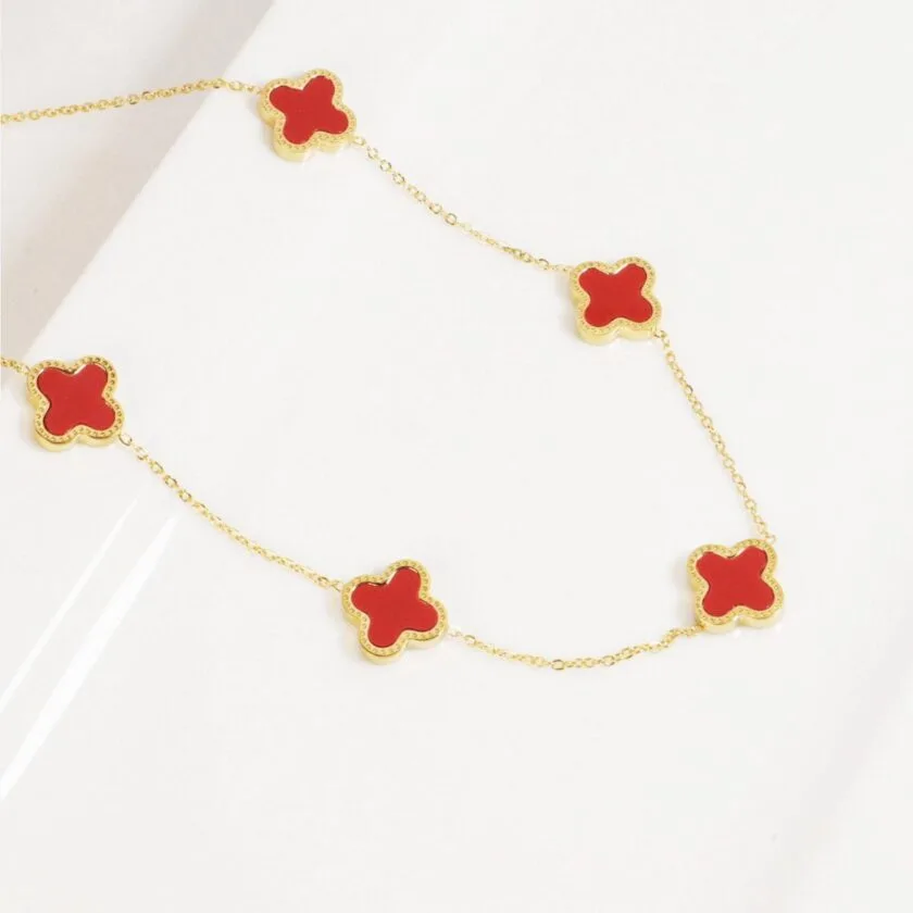 Cloverleaf Necklace goldplated red - Image 2