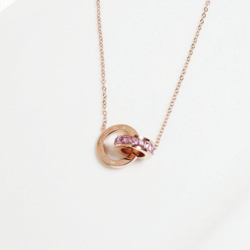 Double circle pendant chain pink