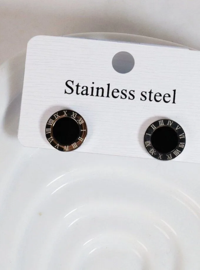 Roman numeral studs black