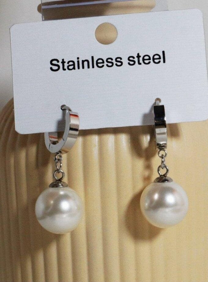 Pearl hanging studs silver