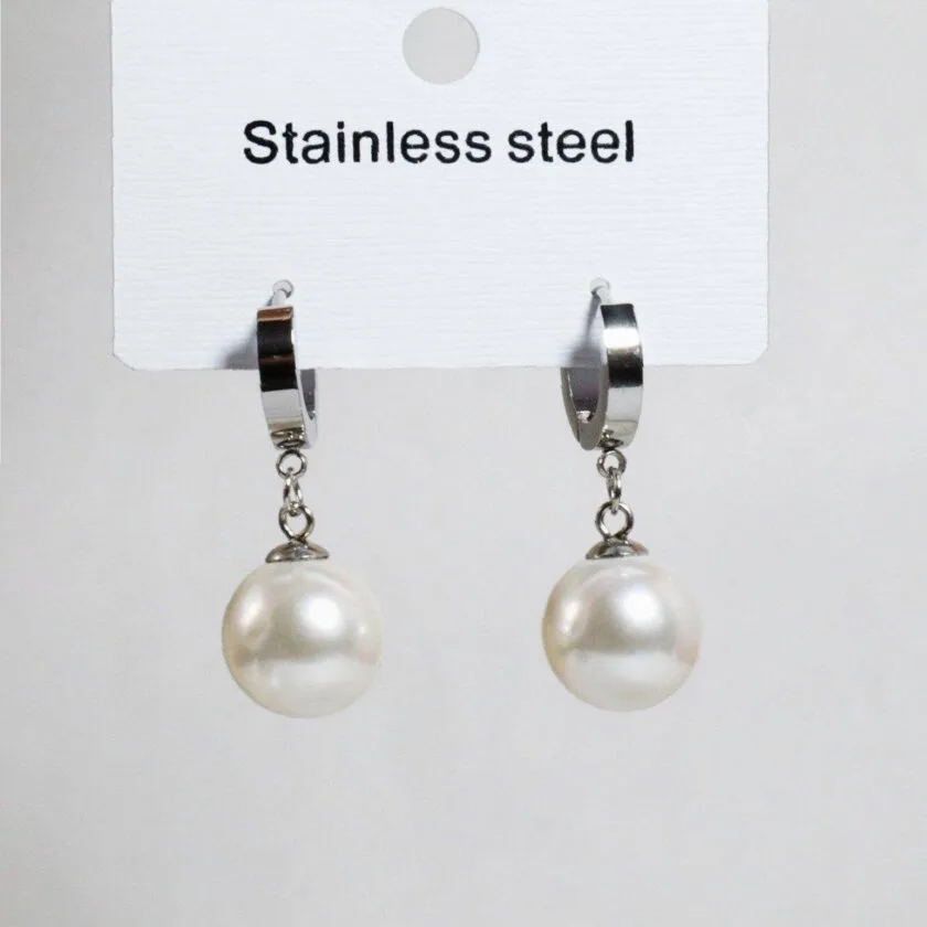Pearl hanging studs silver