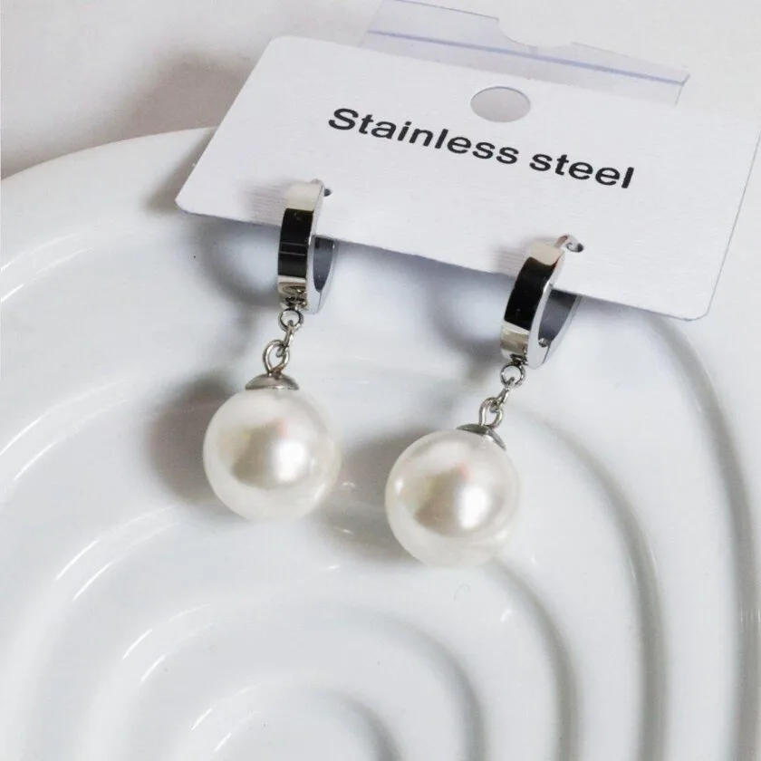 Pearl hanging studs silver - Image 2