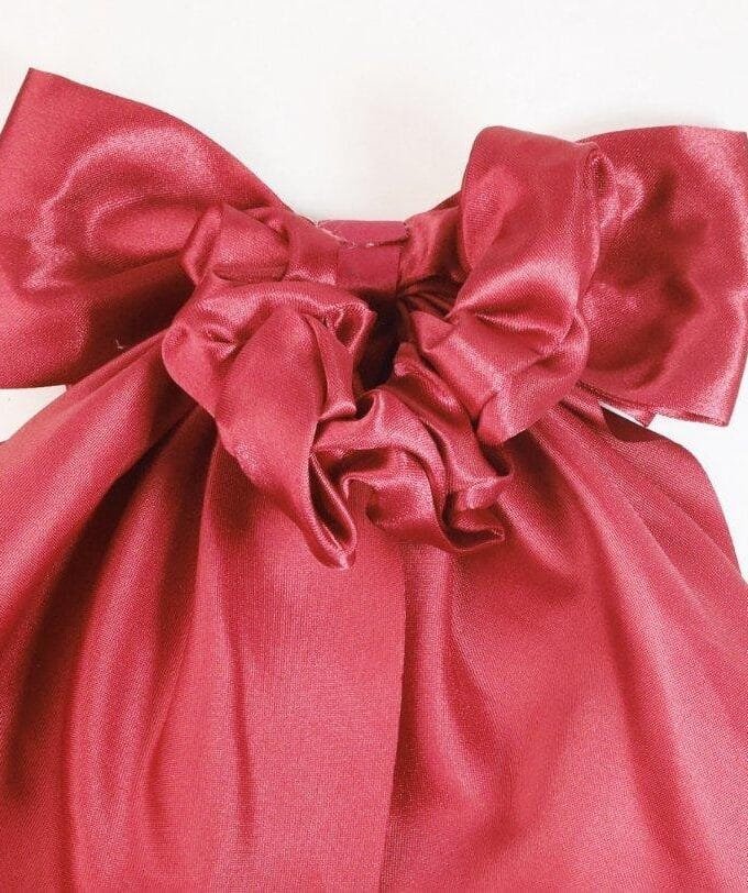 Red silk bow hair tie