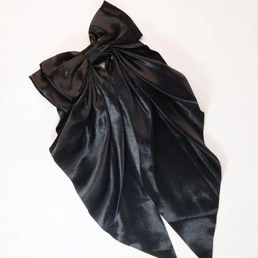 Black silk bow hair tie
