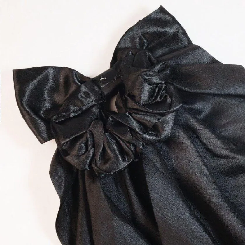 Black silk bow hair tie - Image 2
