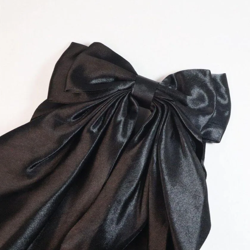Black silk bow hair tie - Image 3
