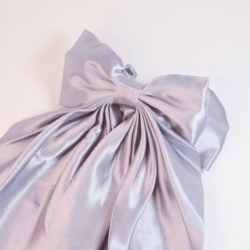 Grey bow silk hair tie - Image 3