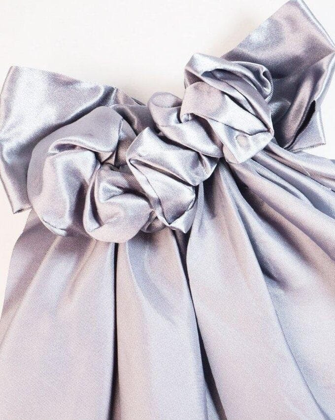 Grey bow silk hair tie