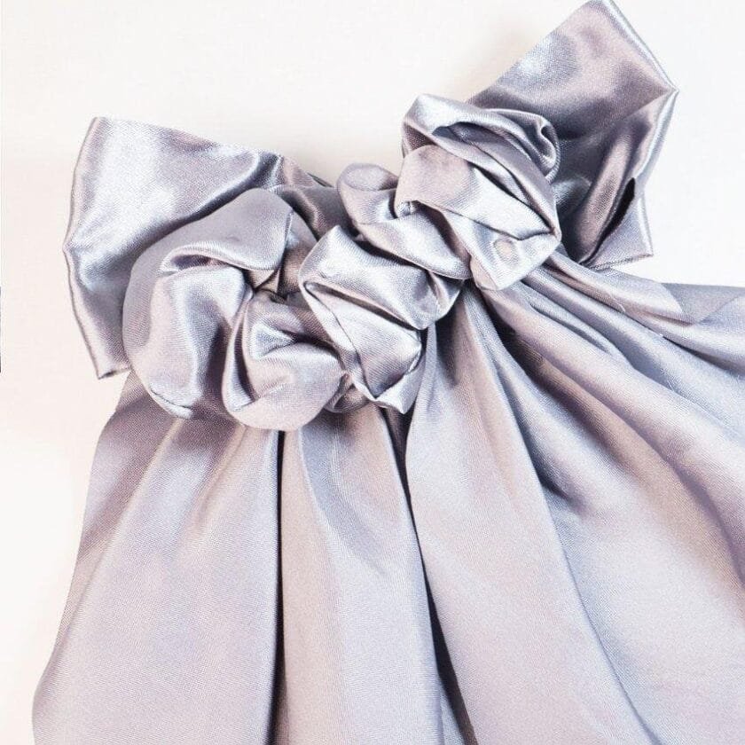 Grey bow silk hair tie - Image 2