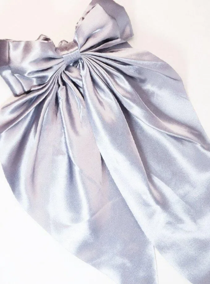 Grey bow silk hair tie