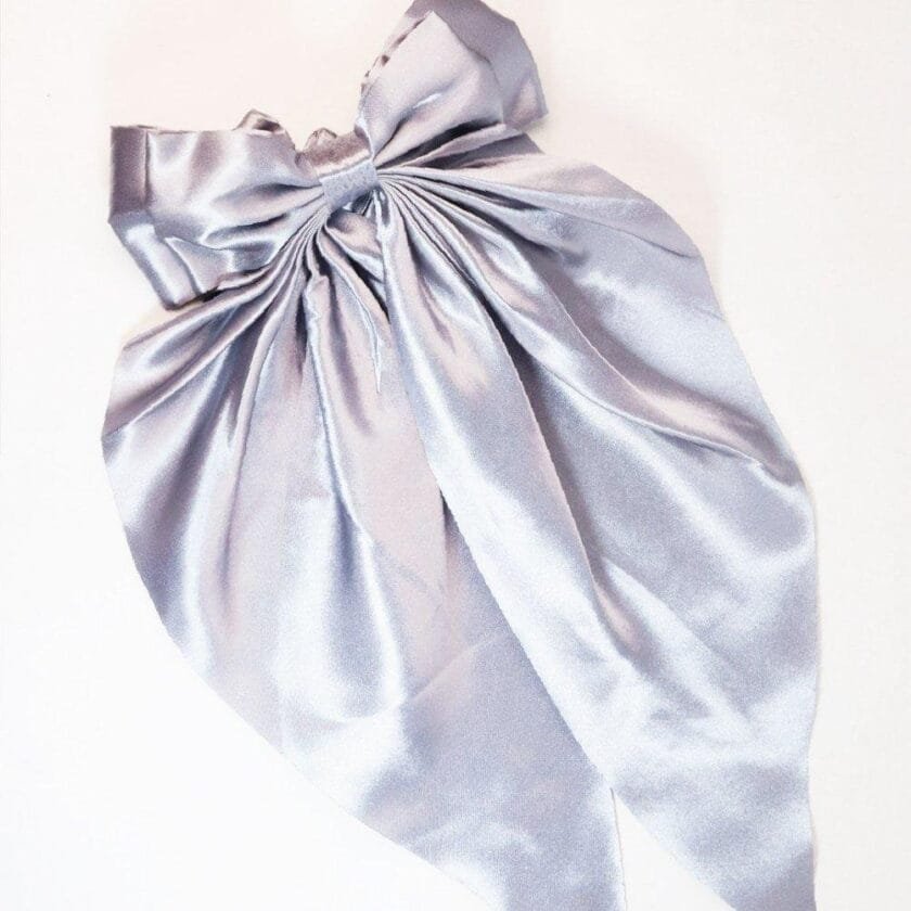 Grey bow silk hair tie