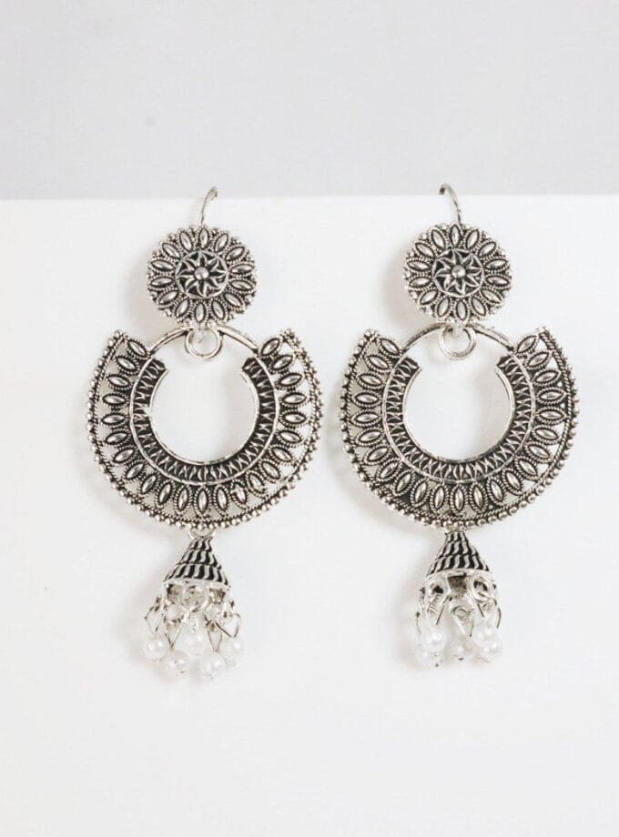 Mehrunisa silver jhumki white pearls