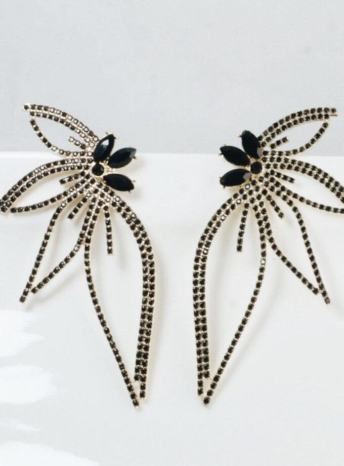 Crystal flower drop earrings black