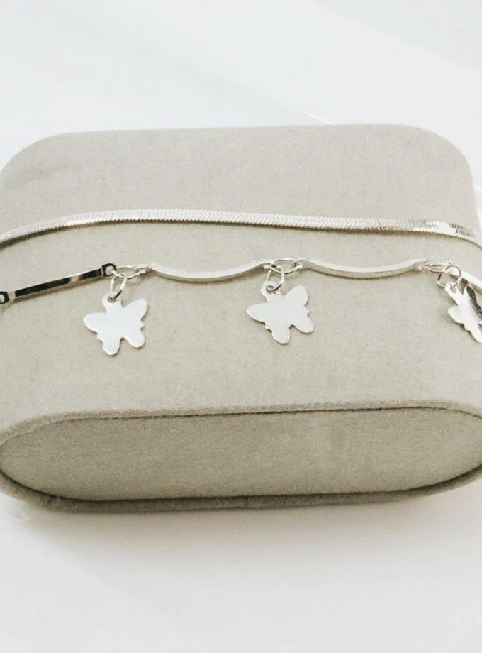 Papillon double chain anklet silver