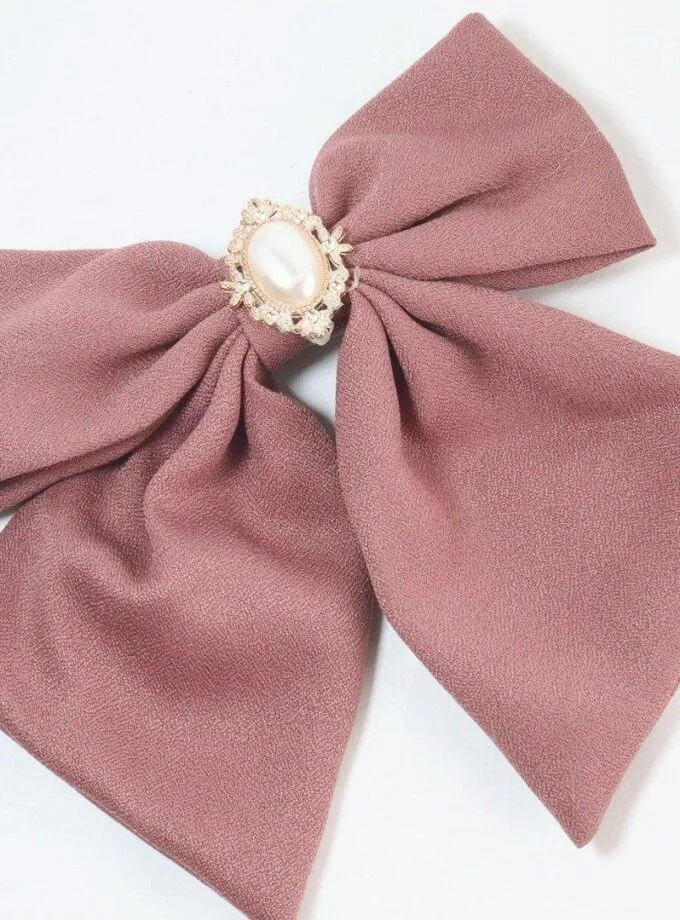 Bow clip pearl stone pink