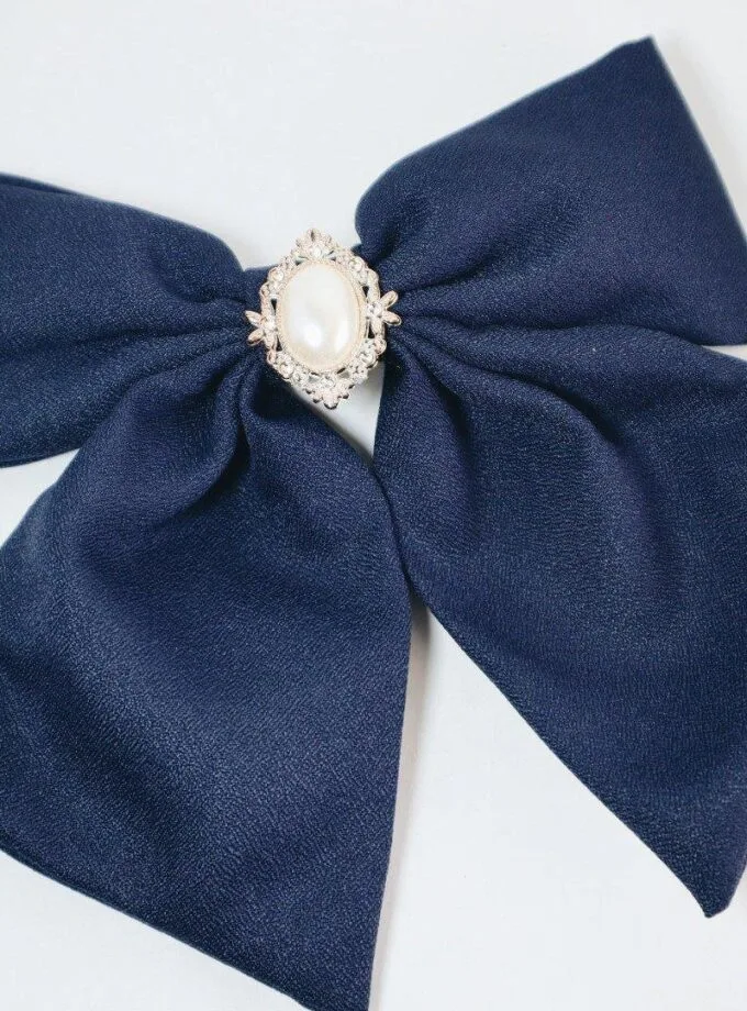 Bow clip pearl stone navy blue