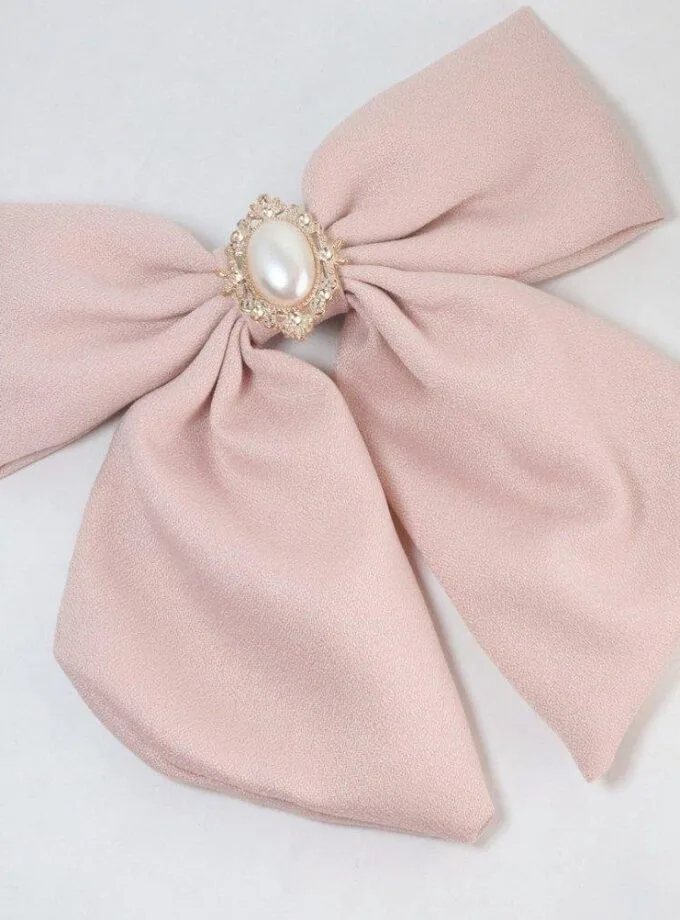 Bow clip pearl stone light pink