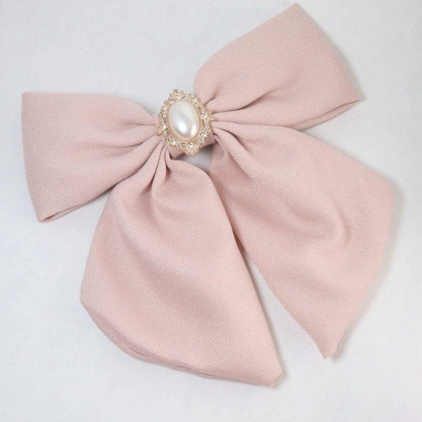 Bow clip pearl stone light pink