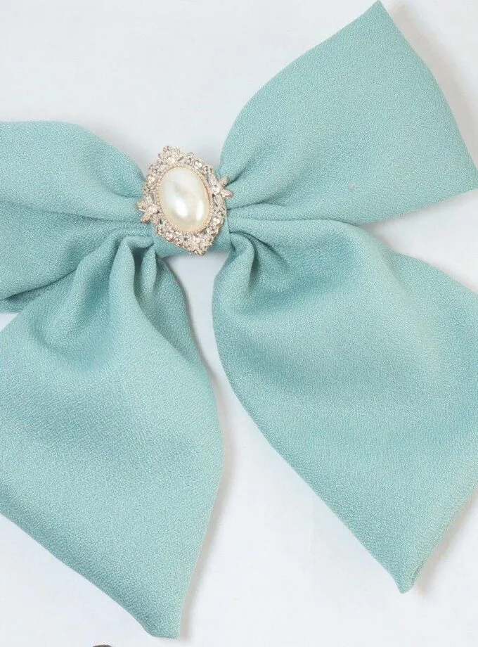 Bow clip pearl stone mint