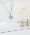 Crown silver zirconia pendant chain with studs