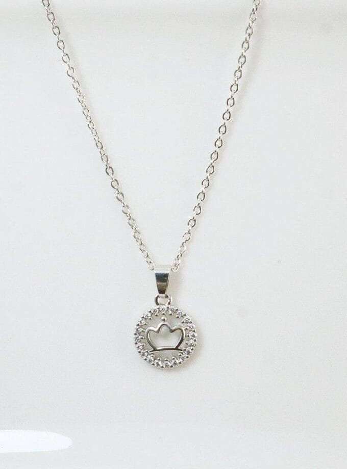 Crown silver zirconia pendant chain