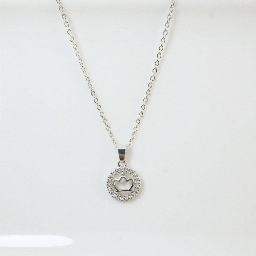 Crown silver zirconia pendant chain with studs - Image 2