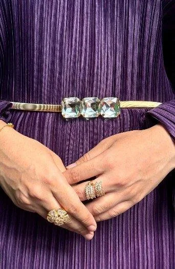 Crystal adjustable metal waist belt golden
