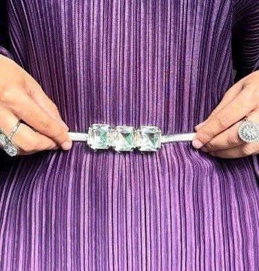 Crystal adjustable metal waist belt silver