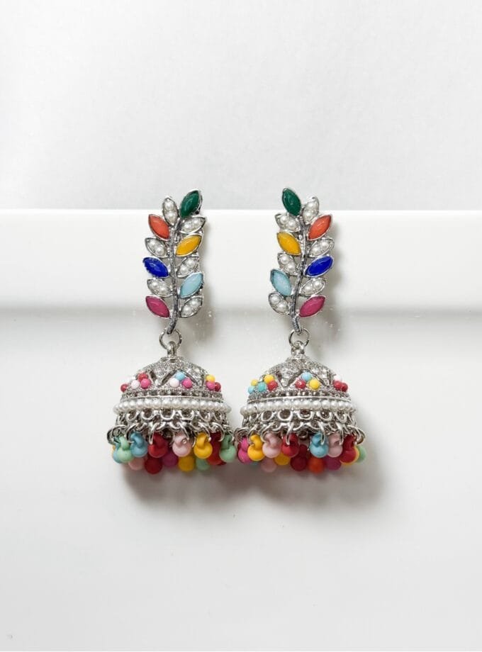 Jahanara jhumka silver pearls (7 colors)