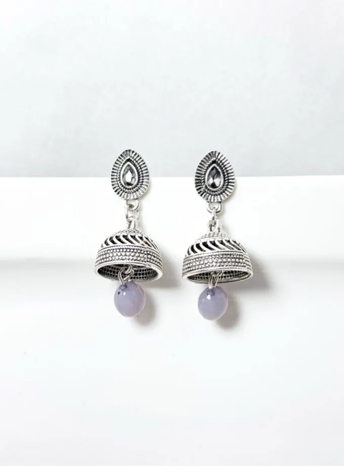 Paan jhumki silver gray