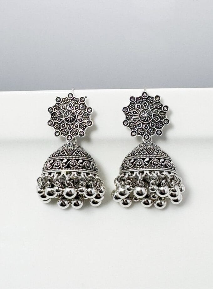 Boho ethnic silver jhumka