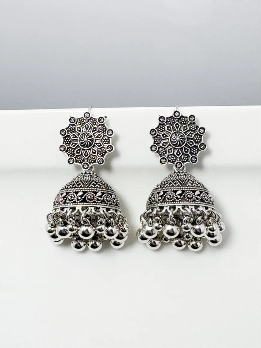 Boho ethnic silver jhumka - Image 2