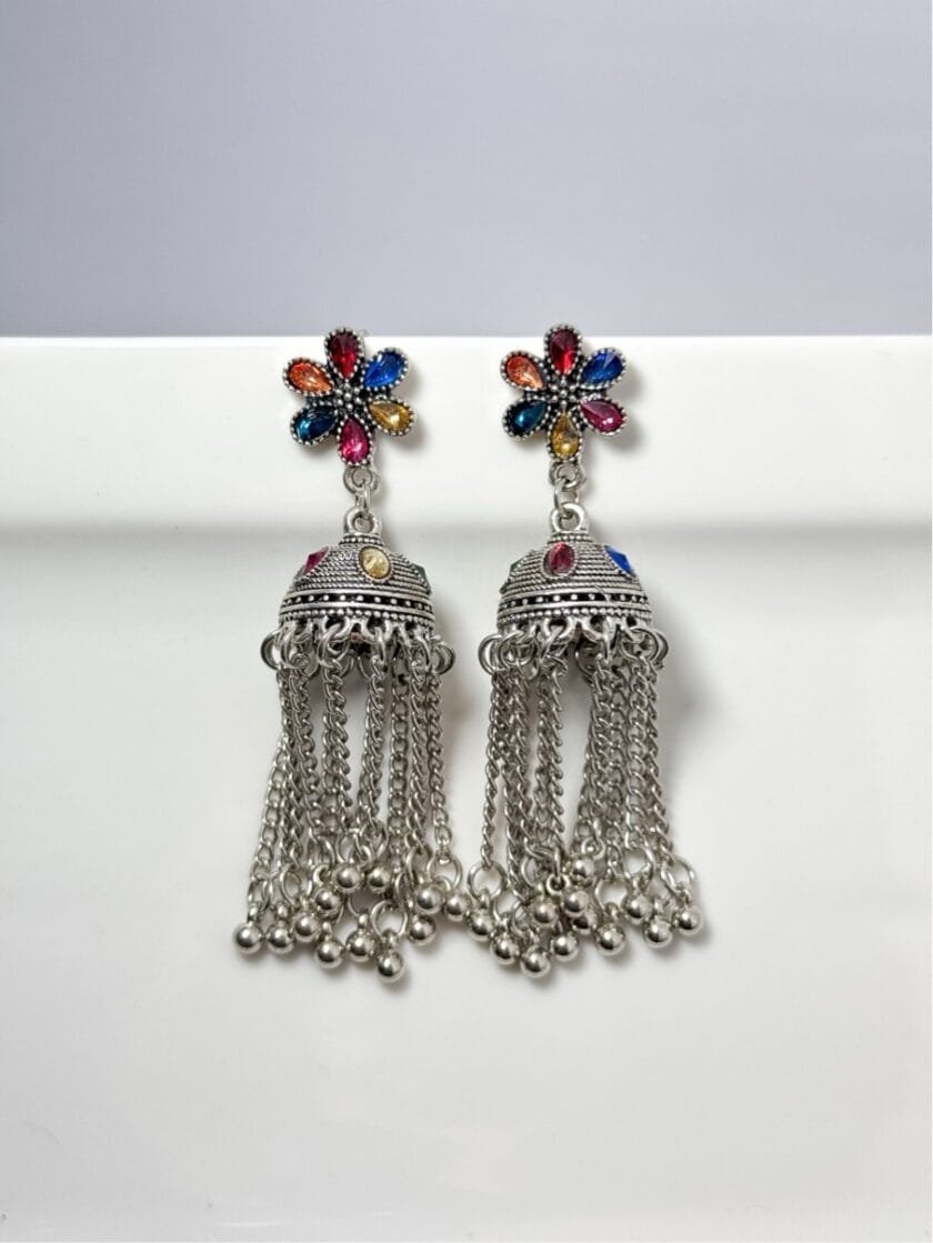 Multicolor ethnic long tassel earrings