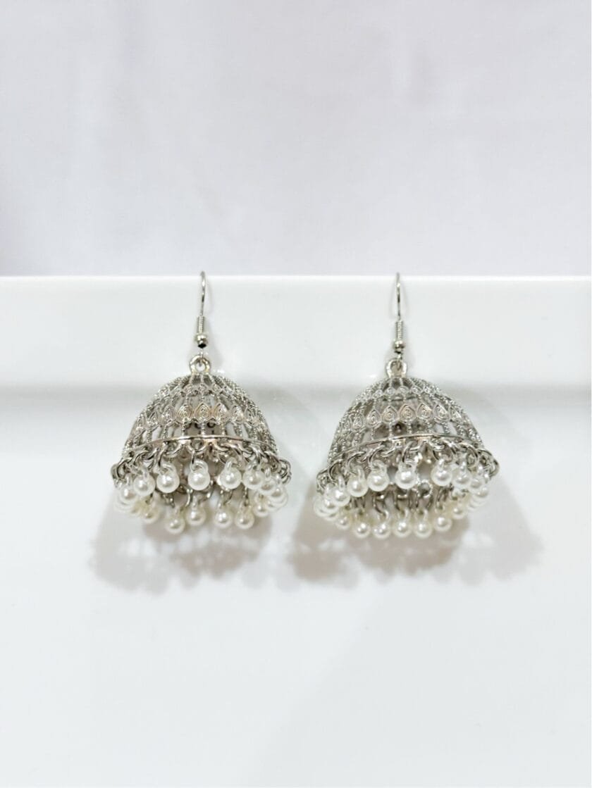 Matka silver pearls jhumka - Image 2