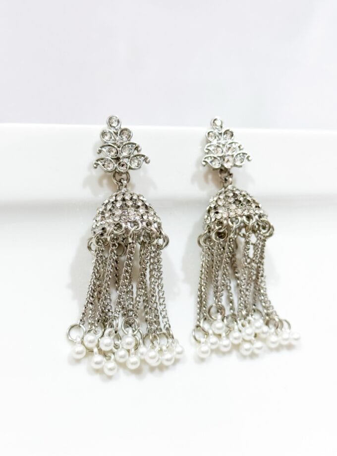 Silver long tassel earrings