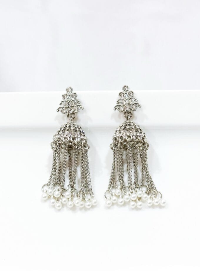 Silver long tassel earrings