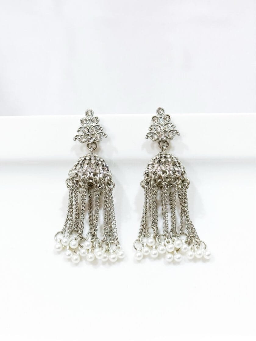 Silver long tassel earrings - Image 2
