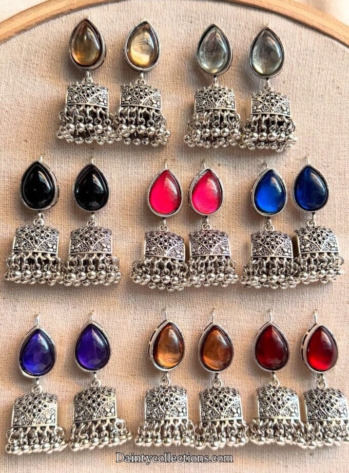 Paan palki silver jhumka (8 colors