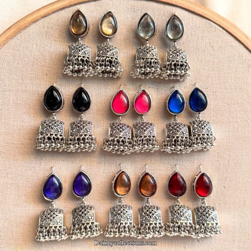 Paan palki silver jhumka (8 colors