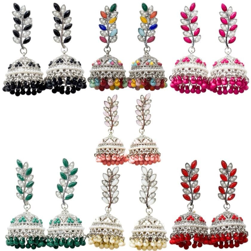 Jahanara jhumka silver pearls (7 colors)