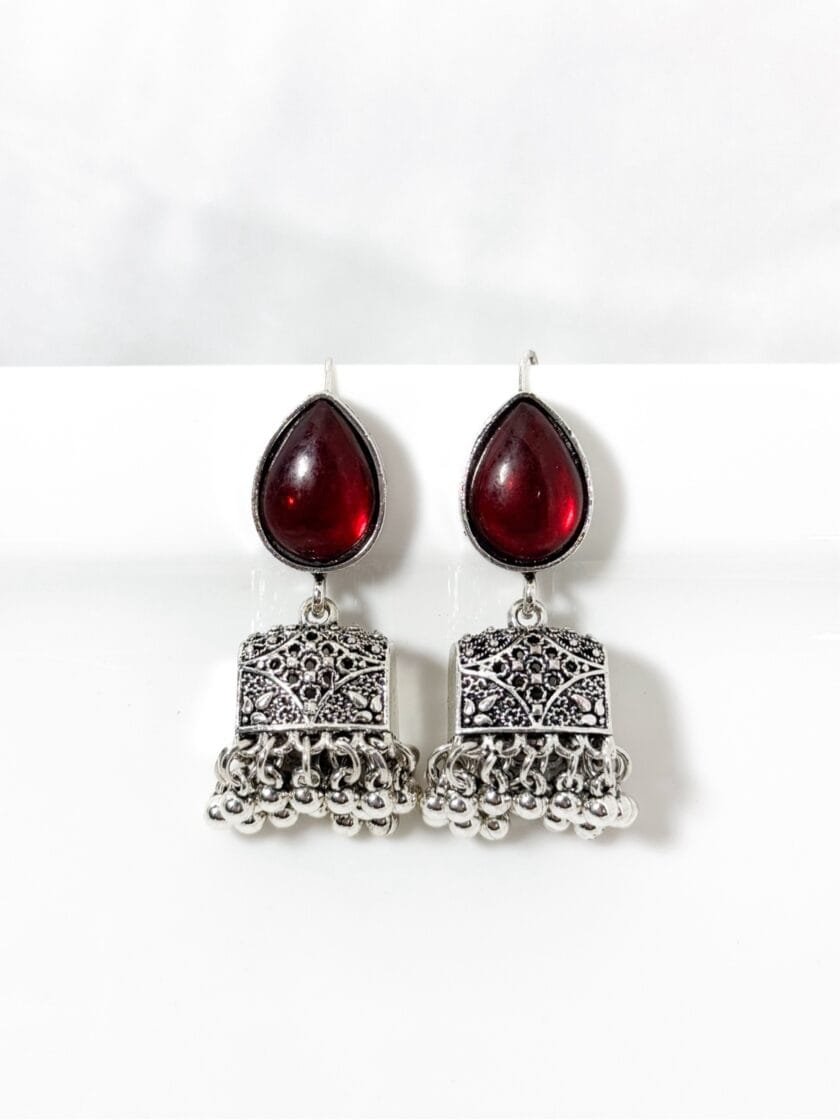 Paan palki silver jhumka (8 colors - Image 5