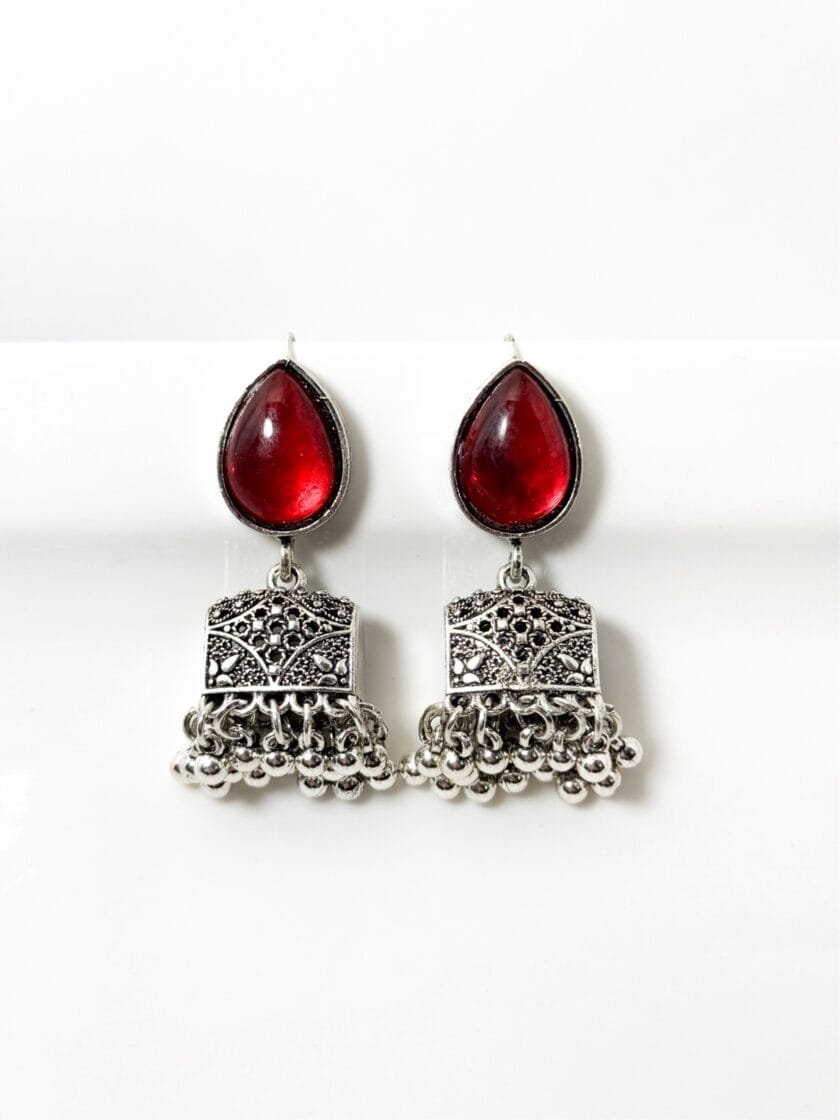 Paan palki silver jhumka (8 colors - Image 7