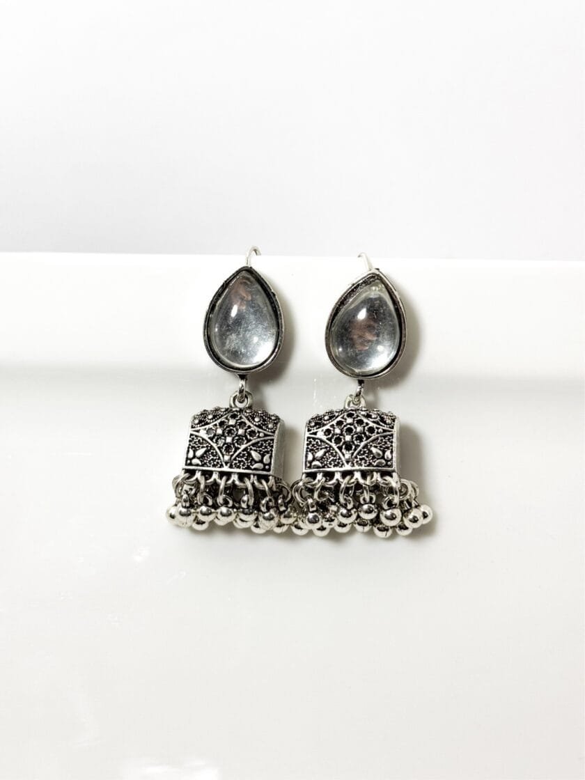 Paan palki silver jhumka (8 colors - Image 9