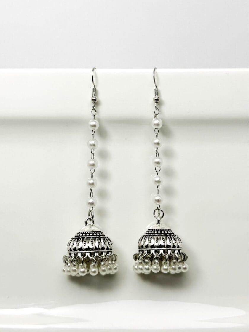 Boho tassel jhumki silver - Image 3