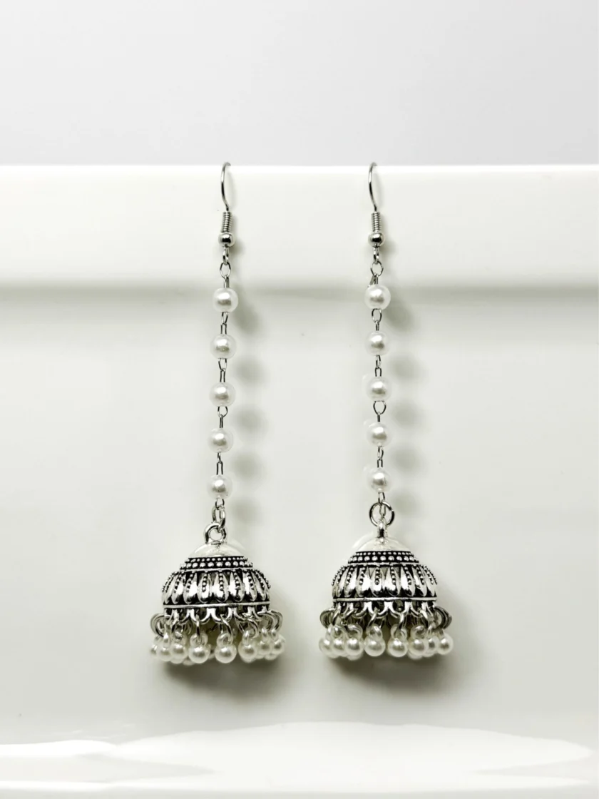 Boho tassel jhumki silver - Image 3