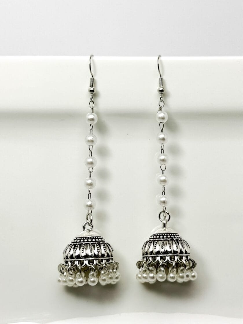 Boho tassel jhumki silver - Image 2